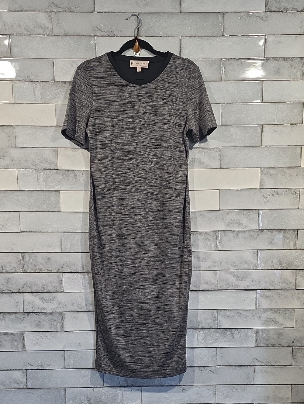 PHILOSOPHY Gray Space-Dye Short-Sleeve Midi Dress Size Medium
